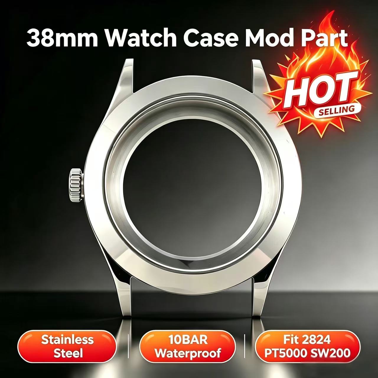 Watch Crystal Replacement - 38mm Stainless Steel Watch Case Sapphire