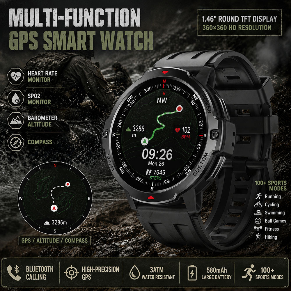 Smartwatch Timex Watches For Women - NEW 1.46 Inches Military GPS Smartwatch