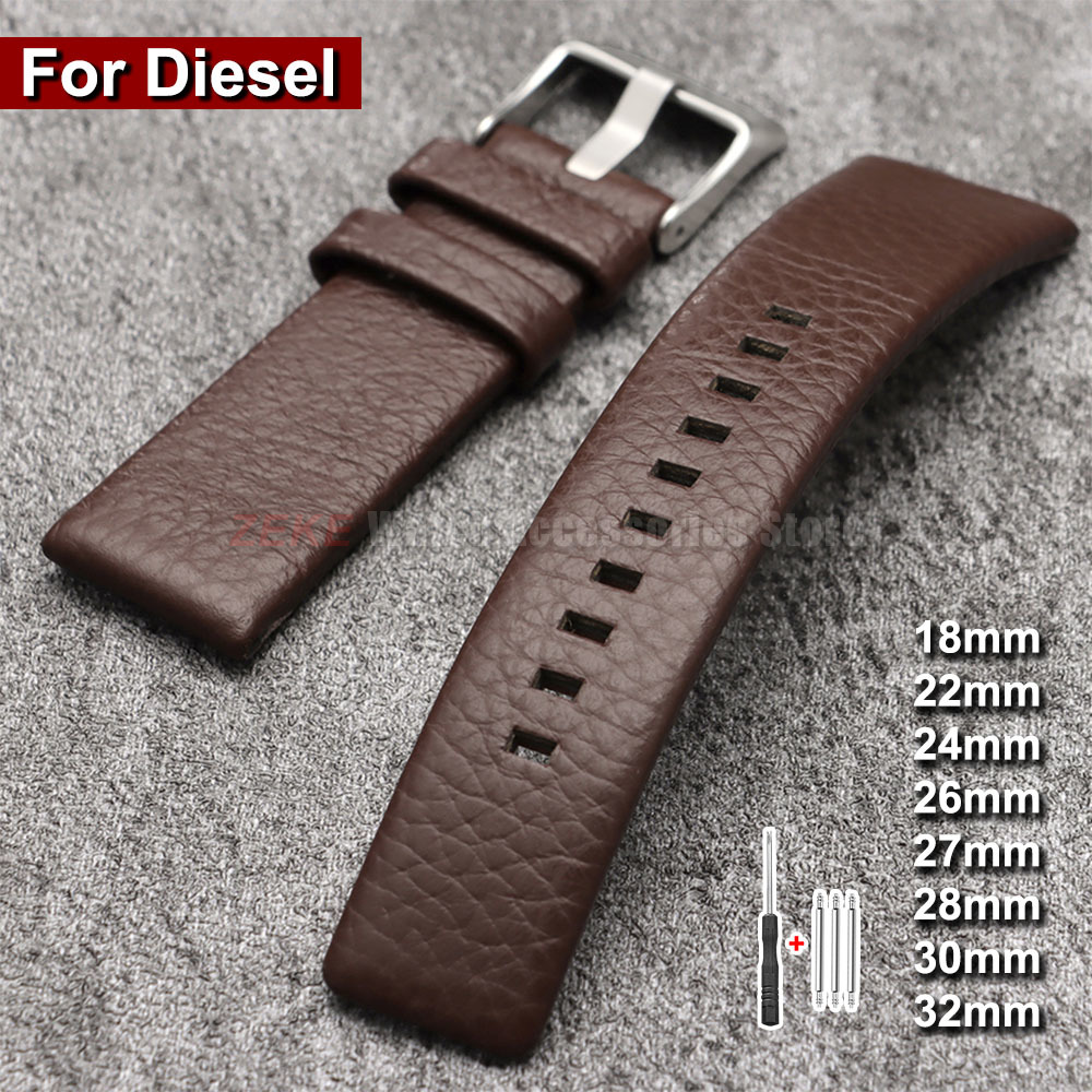 Diesel Watches Smartwatch - 18/22/24/26/27/28/30/32mm Litchi Top-Grain Leather Watch Band